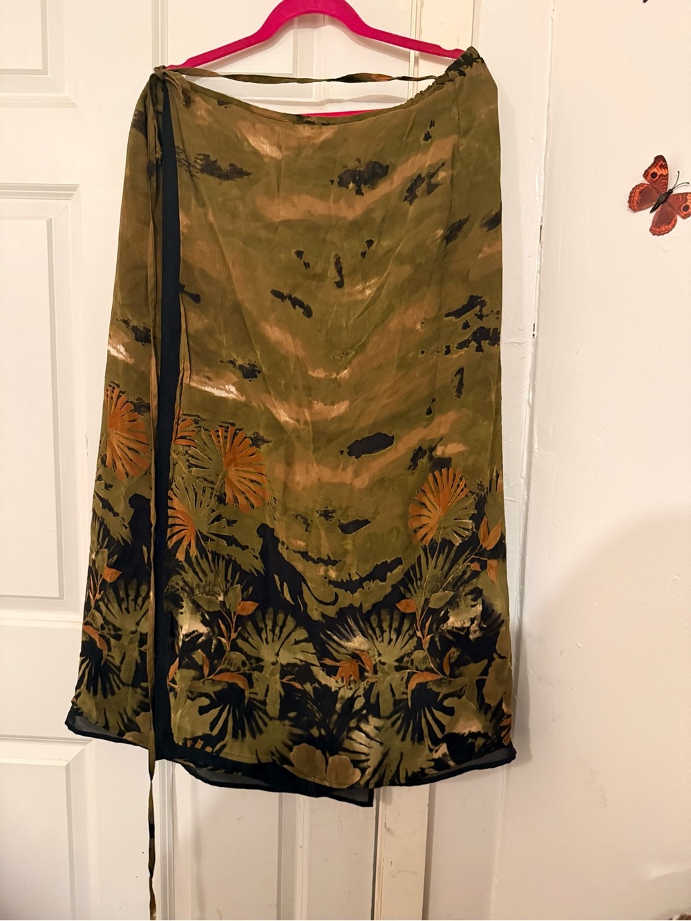 Vintage Women’s Olive Floral Wrap Skirt